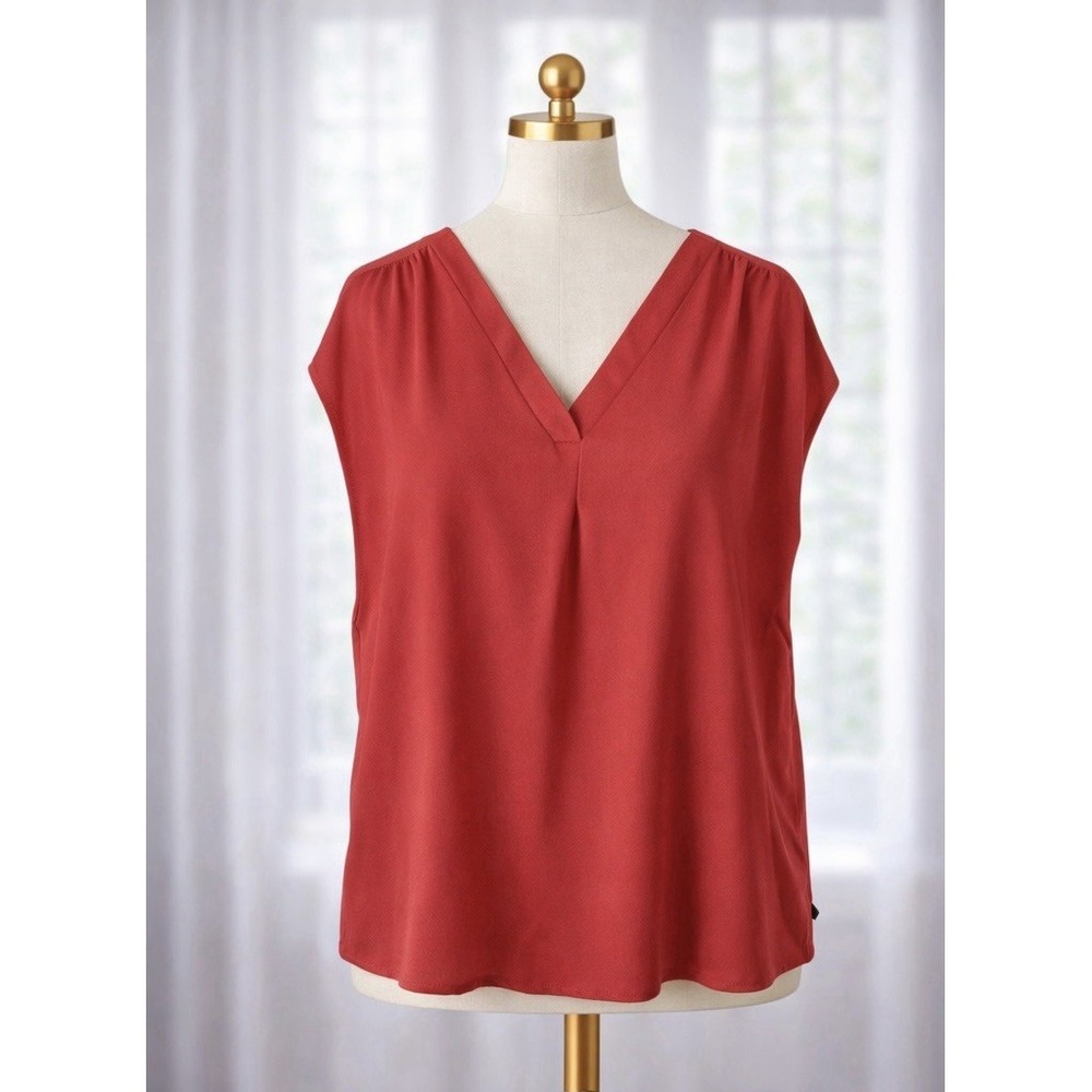 Banana Republic Popover Top Coral Pink V Neck Office Casual Relaxed XXL 2X